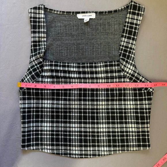 Stitch & Pine top women medium cotton blend chiffon plaid cropped tank black - Picture 8 of 8